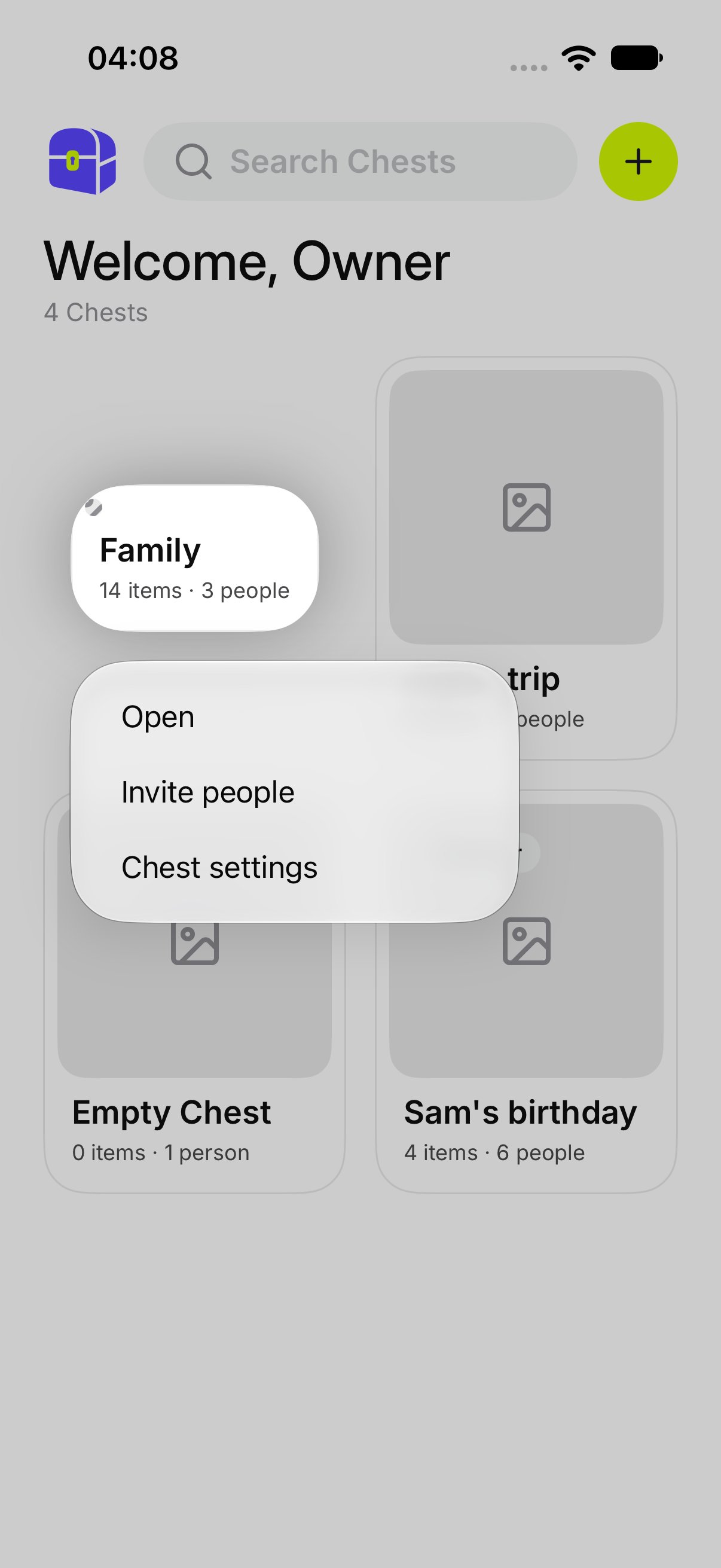 The menu on a Chest you own