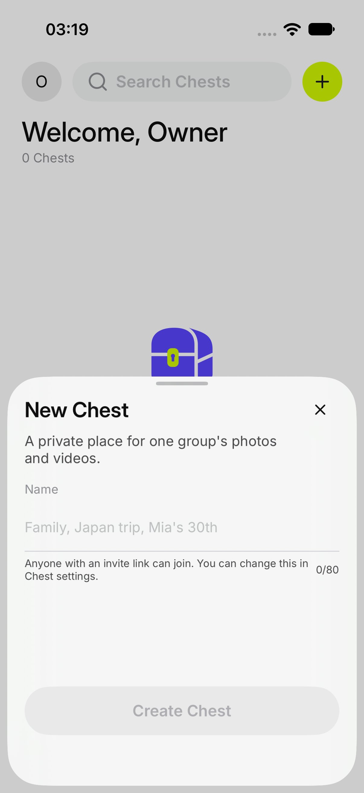 New Chest, with the name field