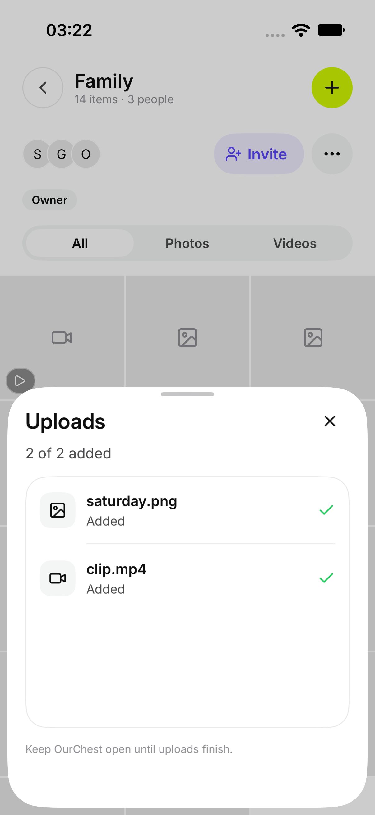 Uploads, with a finished file