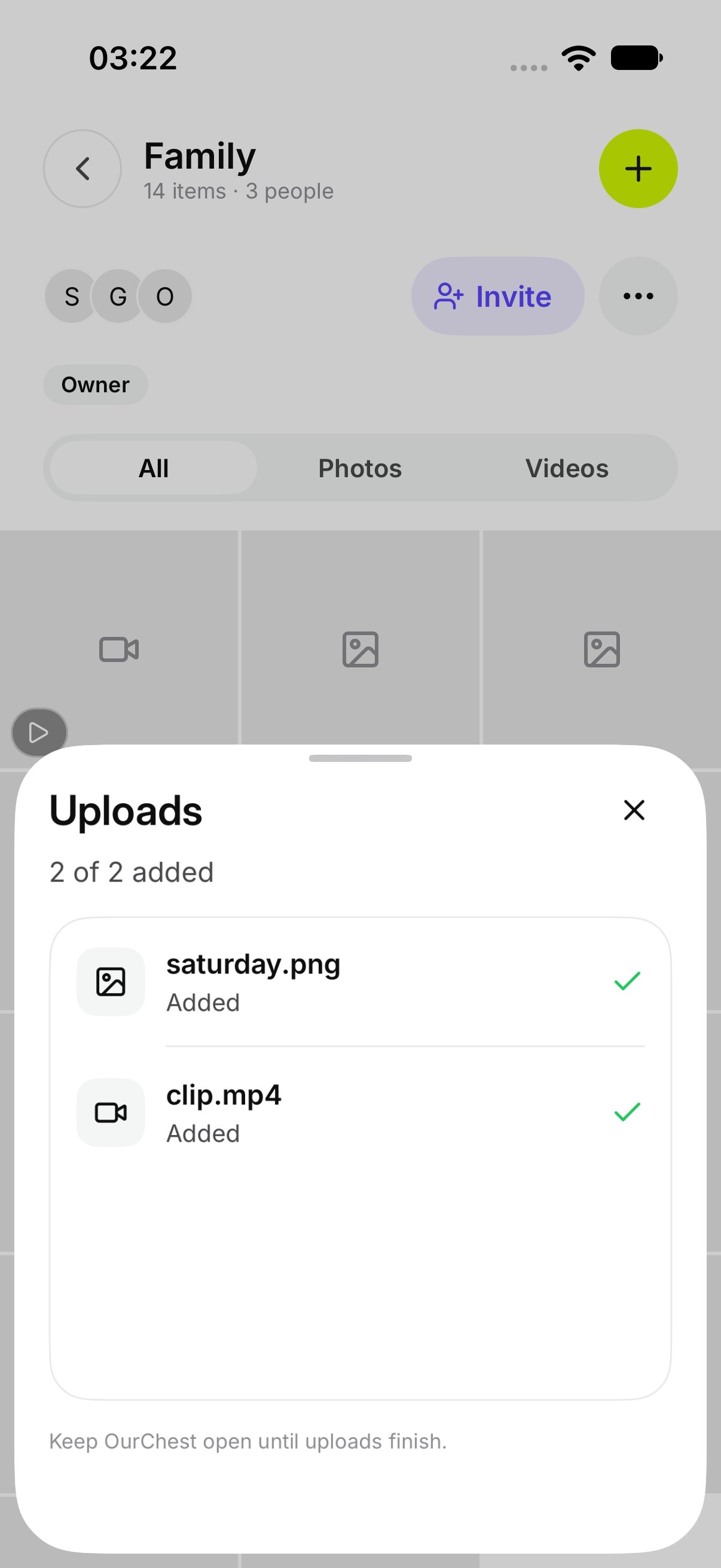 Uploads, with a finished file