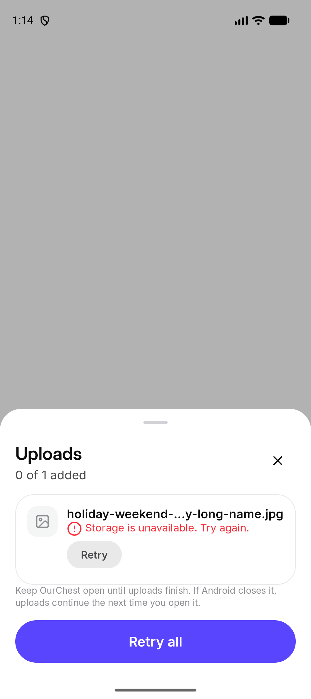 Uploads, with Retry and Retry all