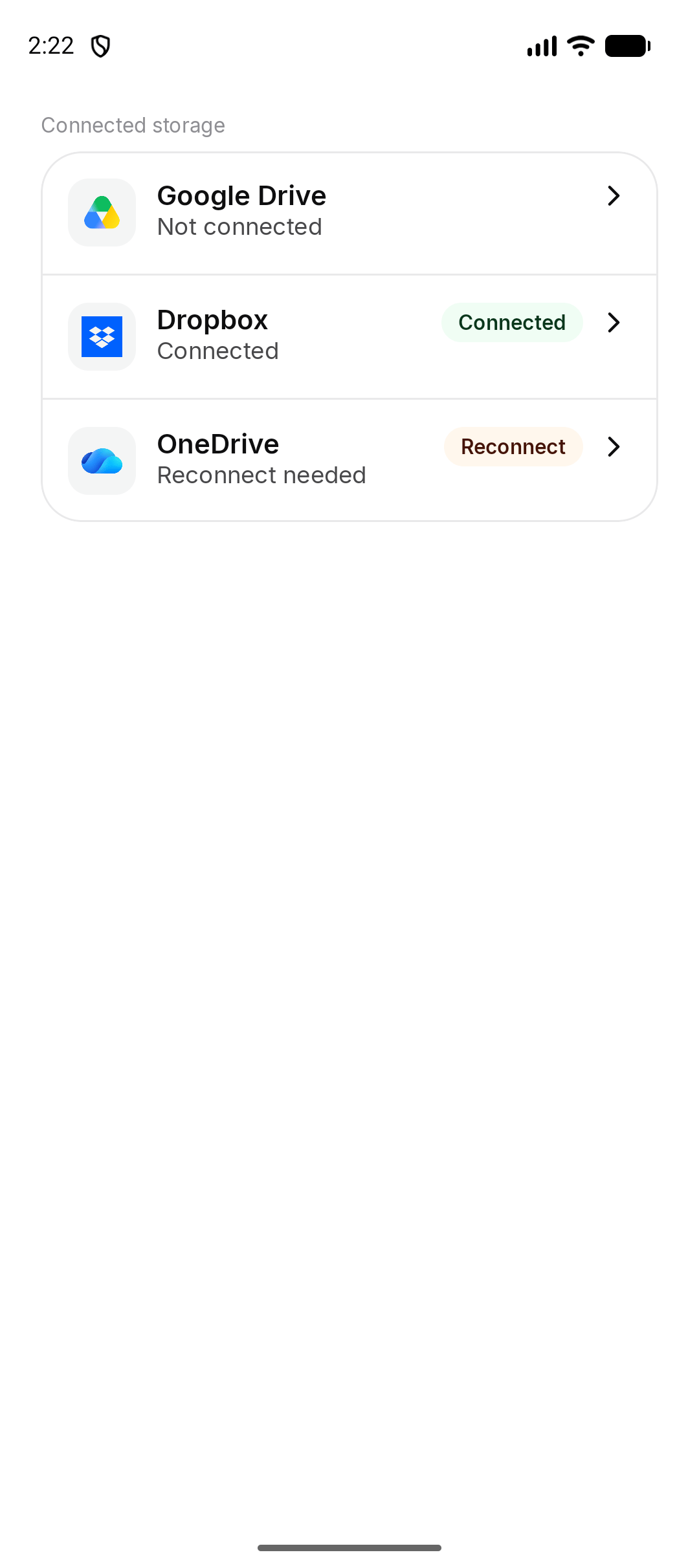 Connected storage, as its own list