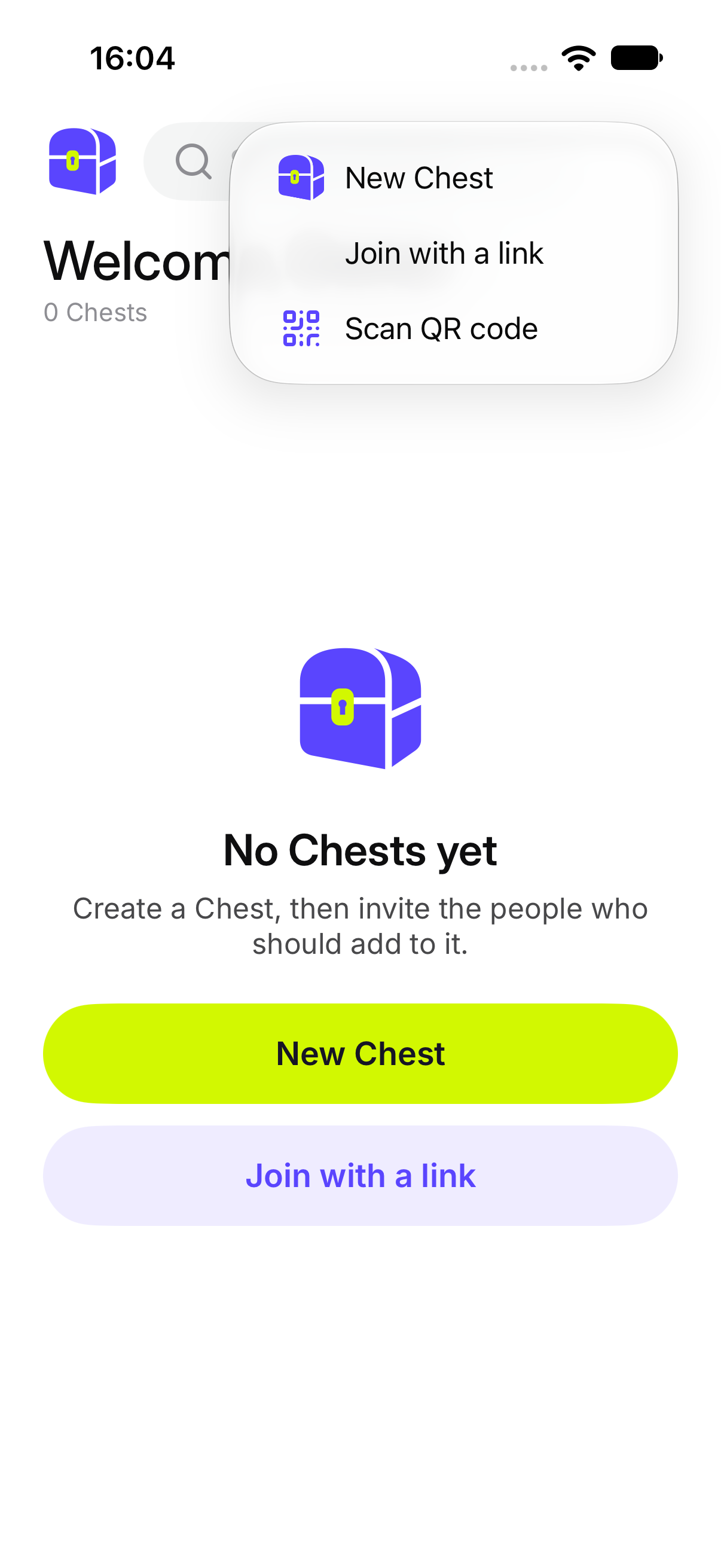 The add menu, with New Chest