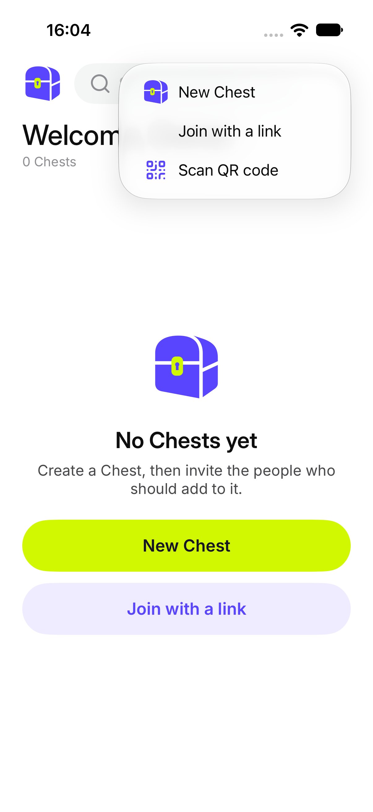The add menu, with New Chest