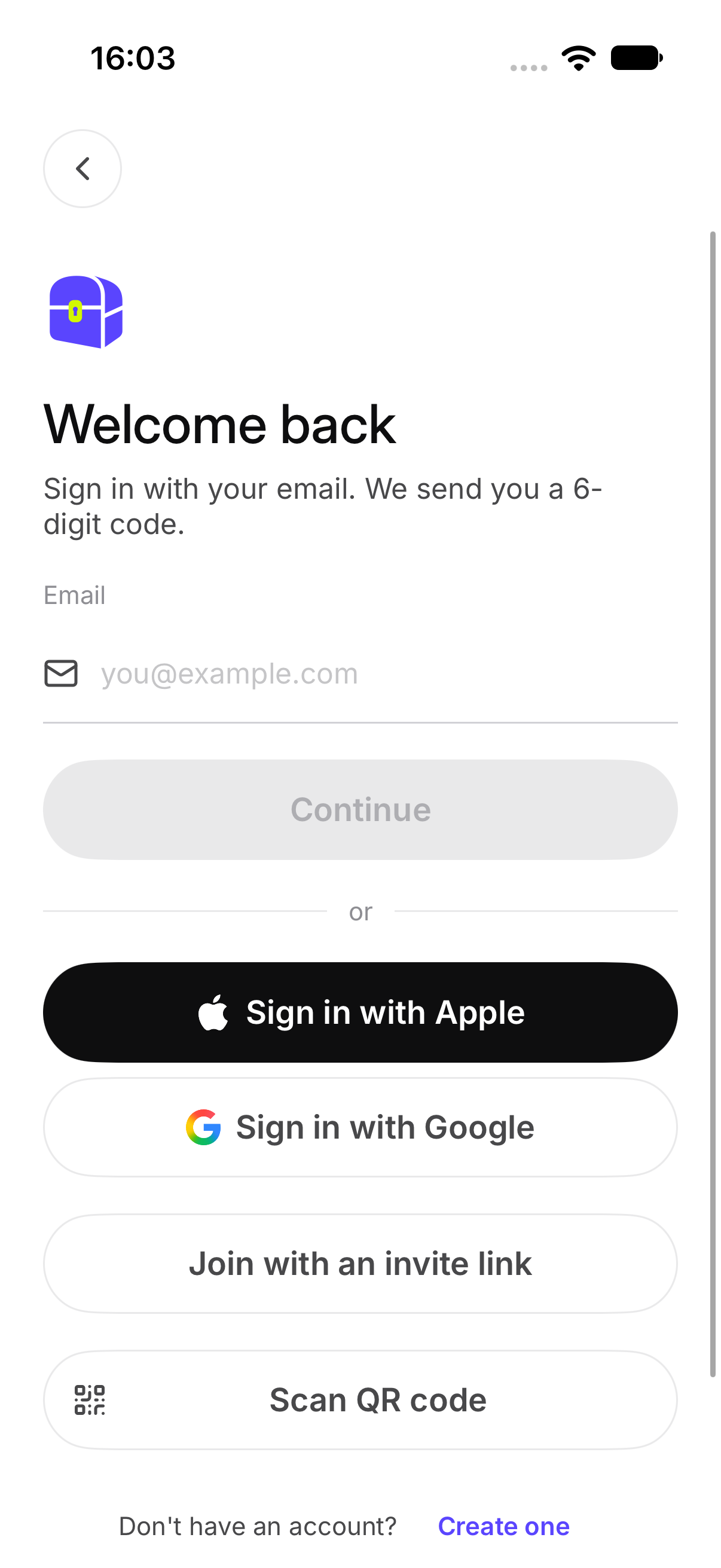 Sign in, with the email field