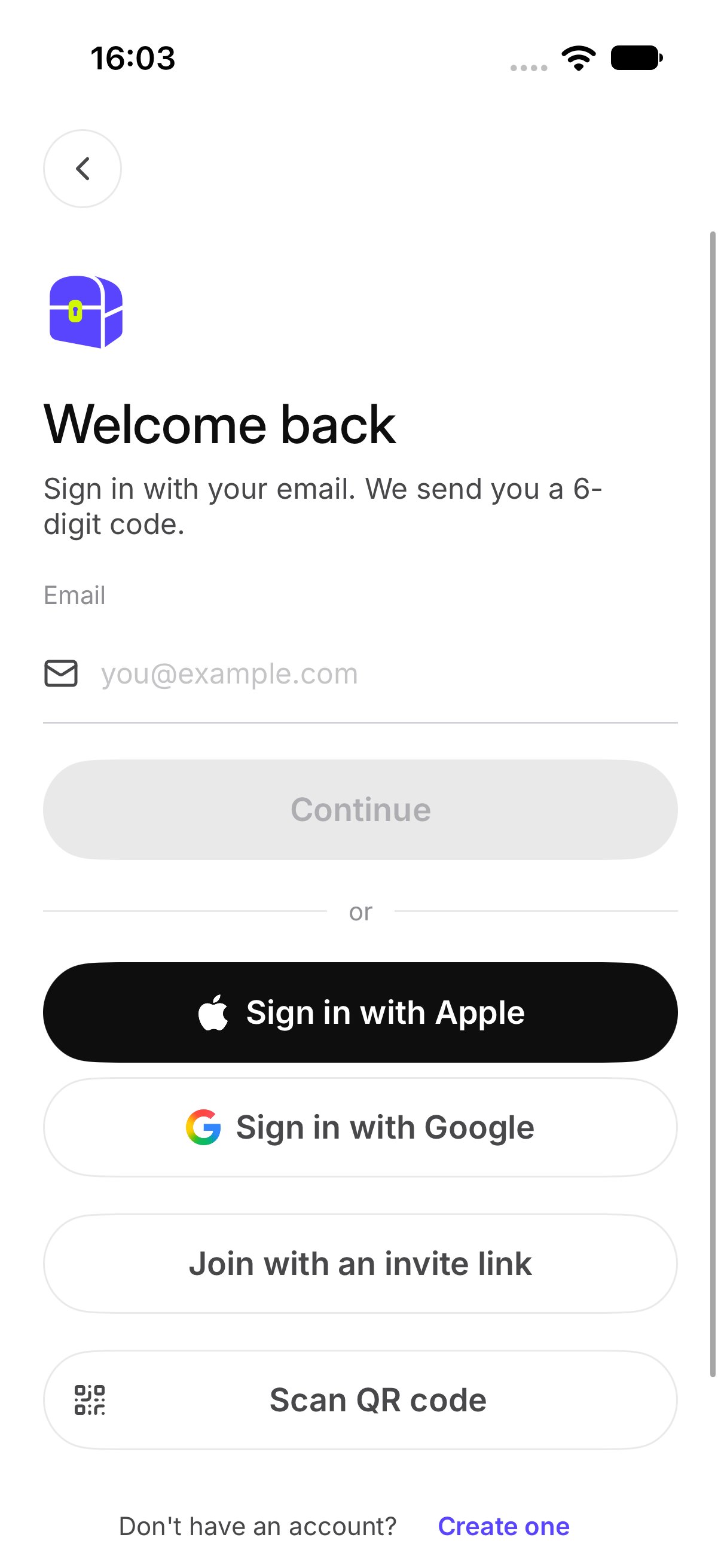Sign in, with the email field