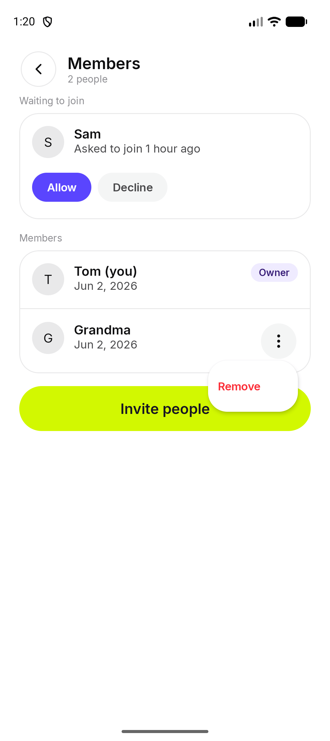 Remove on a member