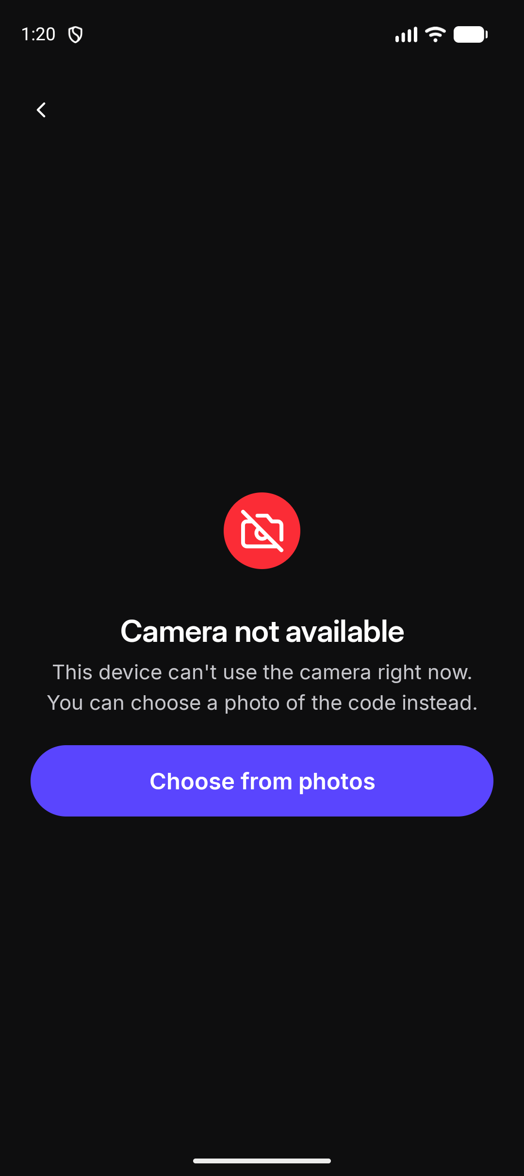 Camera not available