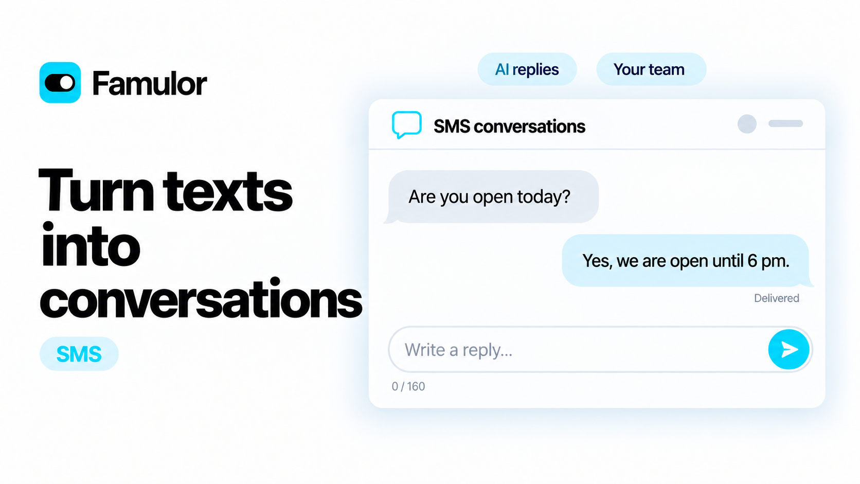 SMS conversations with AI replies and your team