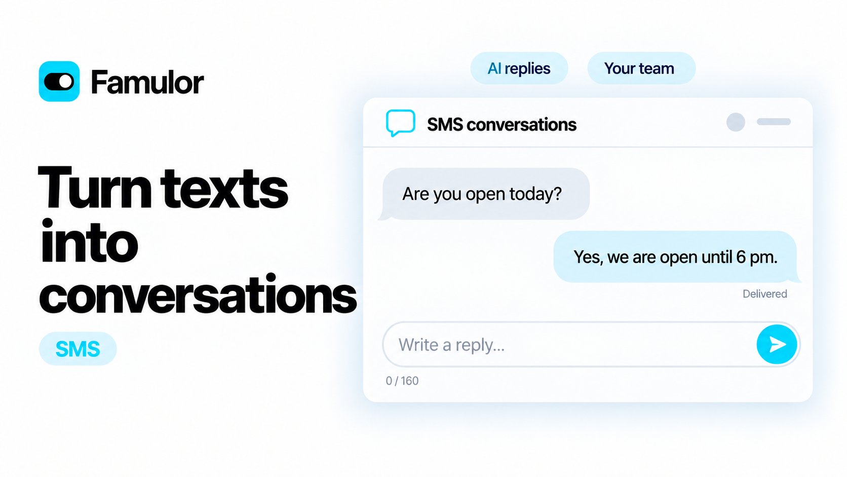 SMS conversations with AI replies and your team
