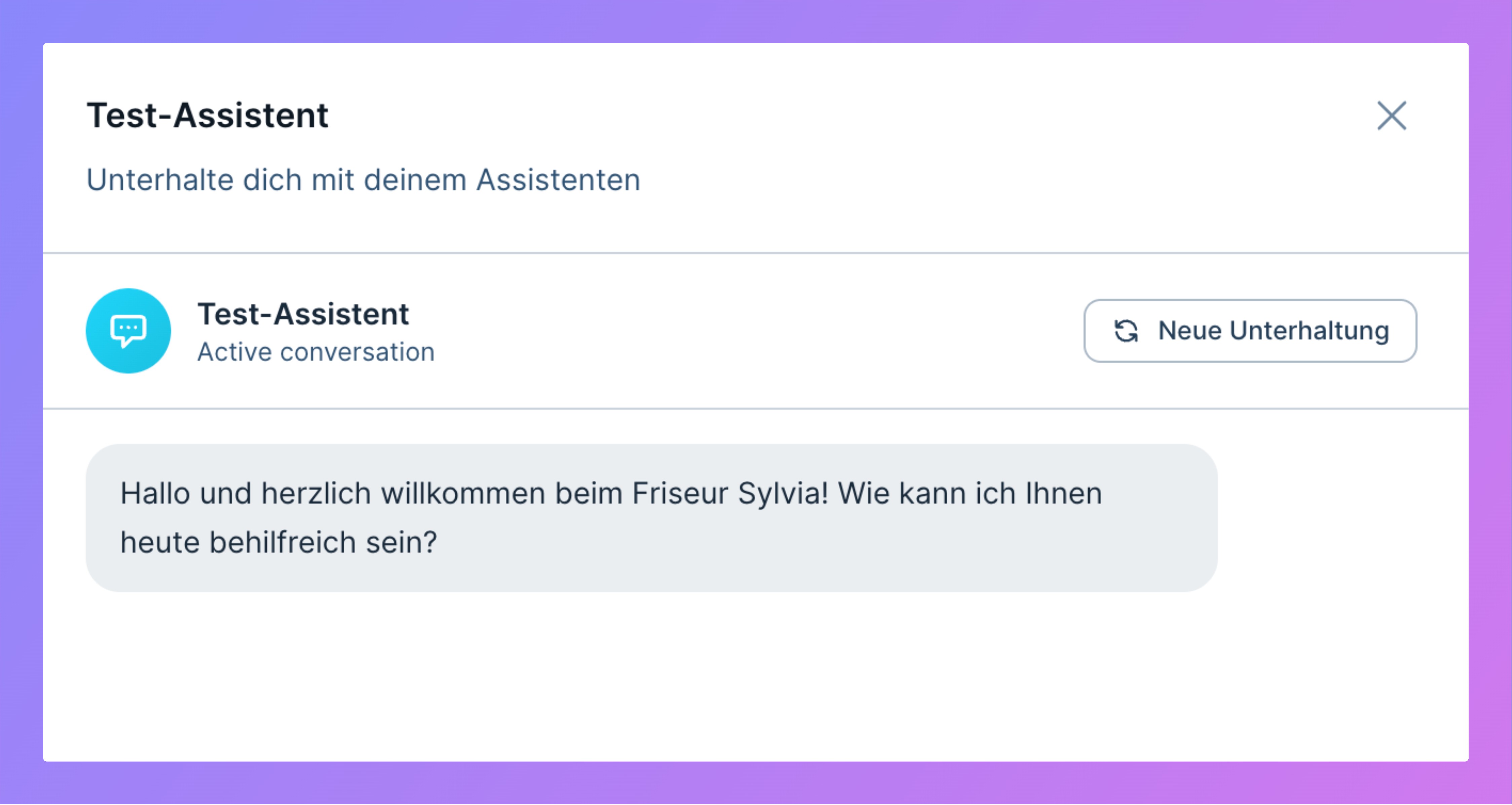 Famulor Test Assistant chat interface