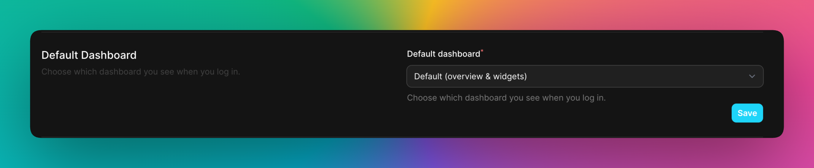 Default dashboard selection in Famulor account settings