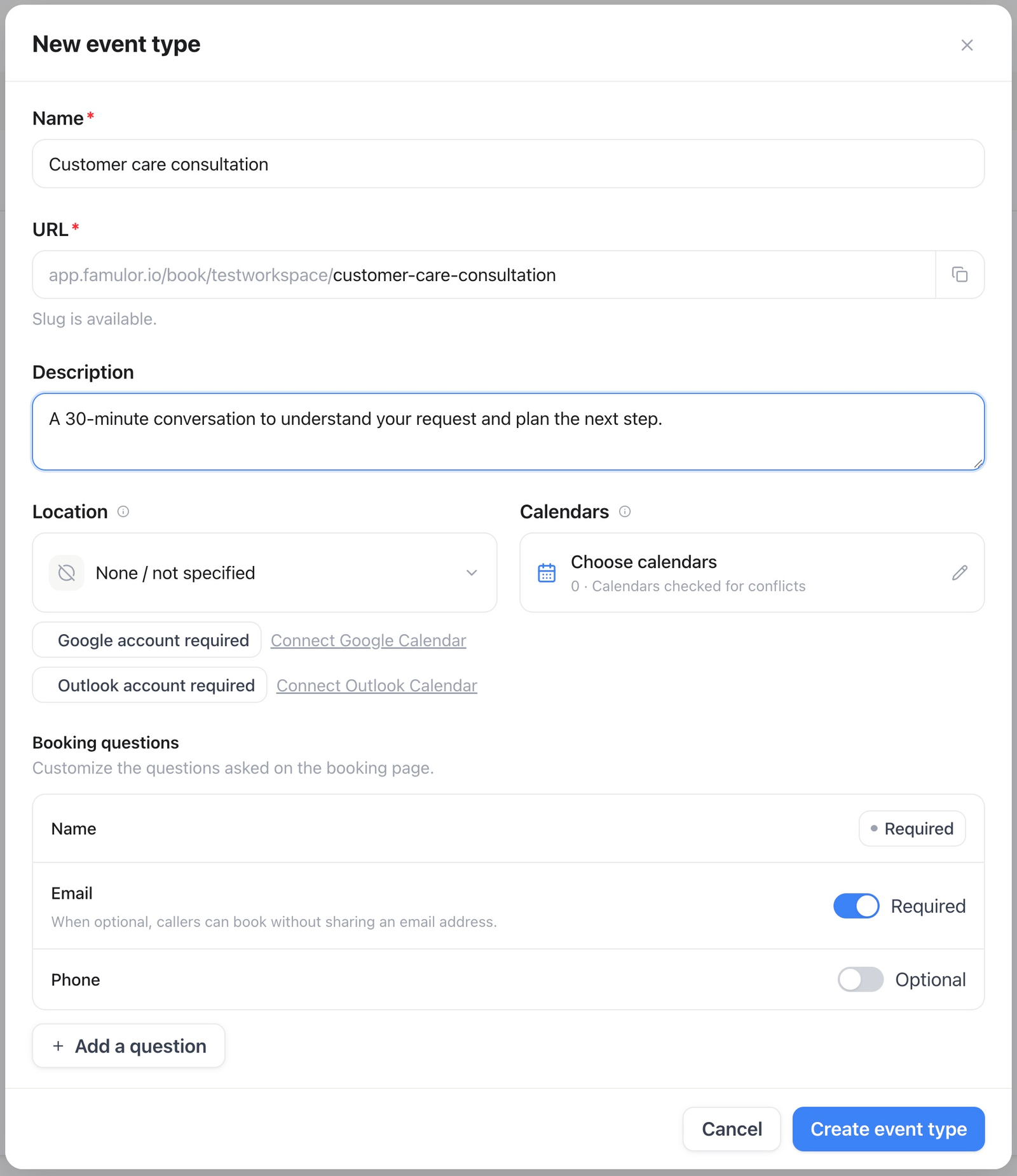 Unsaved new event type form