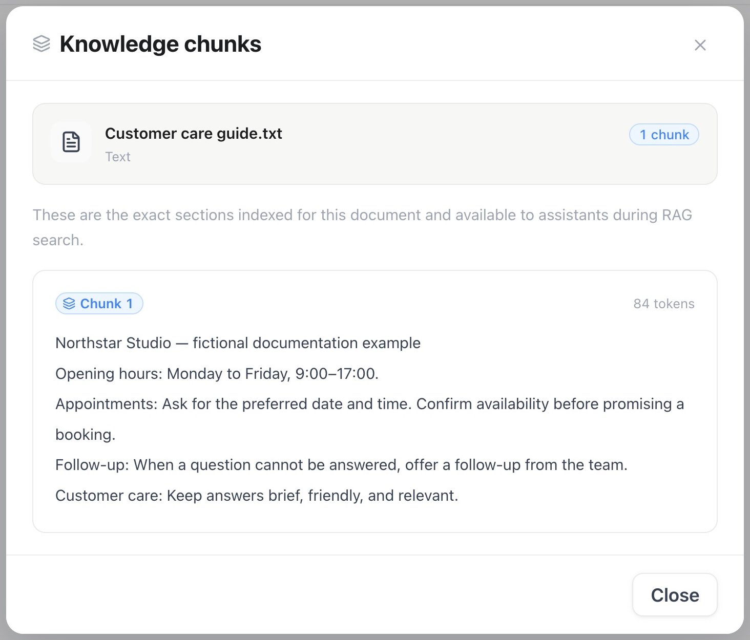 Indexed knowledge document chunks