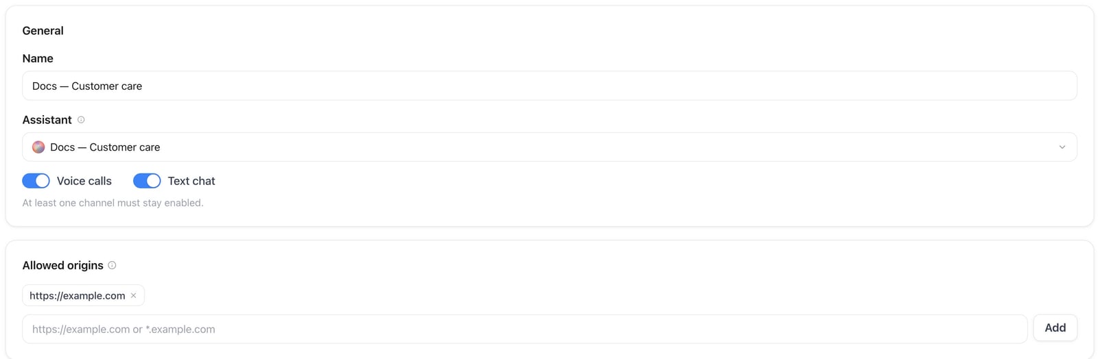 Settings of an inactive example widget