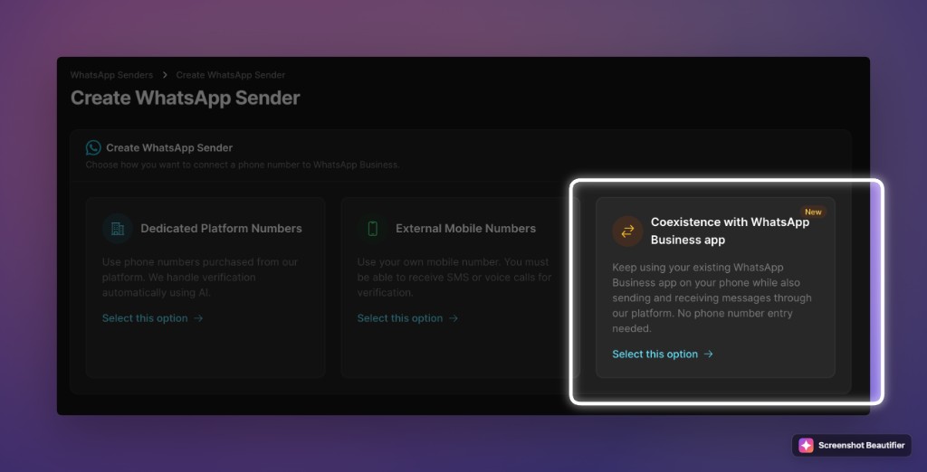 Creating a WhatsApp sender in Coexistence mode in Famulor