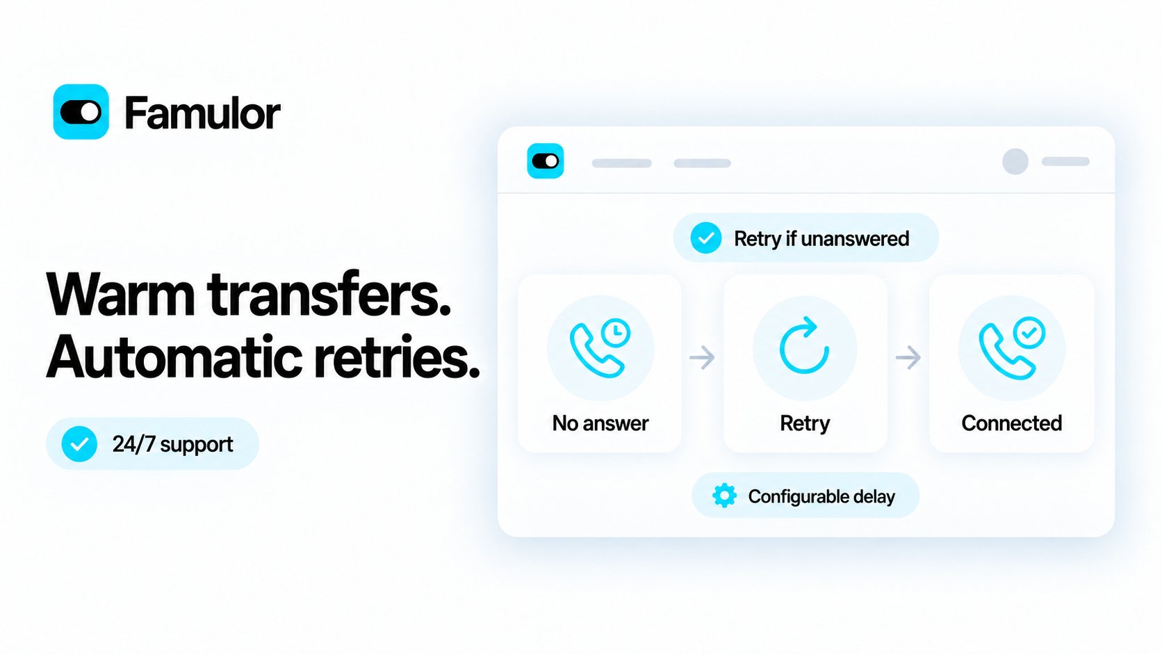Famulor — warm transfers with automatic retries for 24/7 support