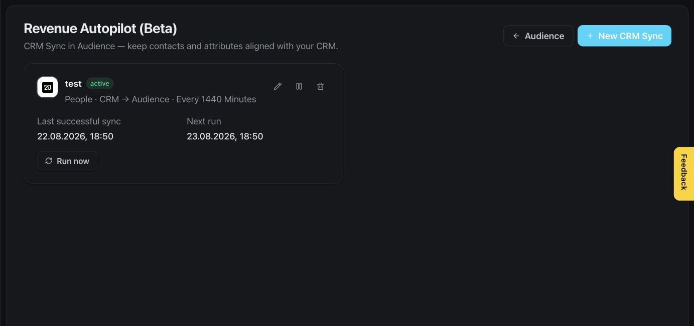 CRM synchronization settings