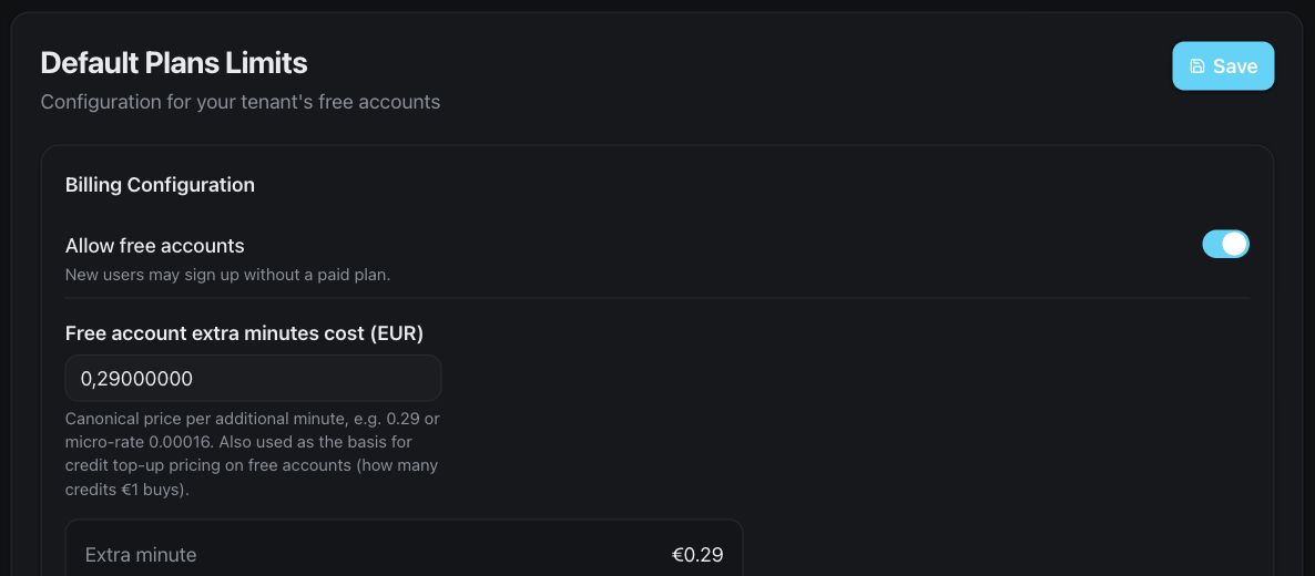 Limites client par défaut