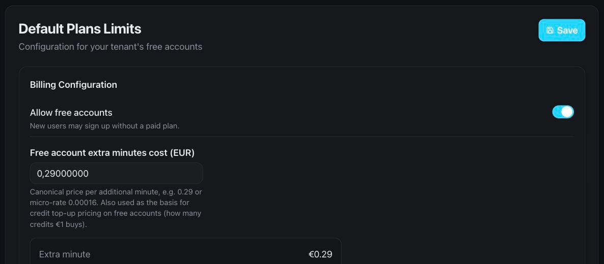 Default customer limits