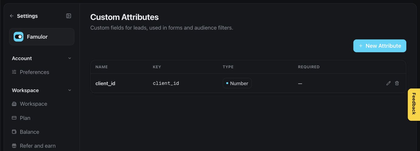 Paramètres des attributs personnalisés