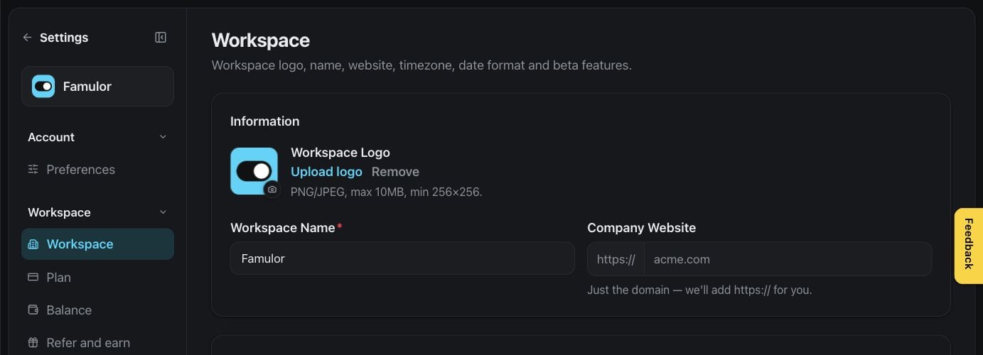 Workspace settings