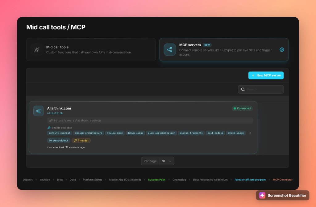 MCP servers page in Famulor
