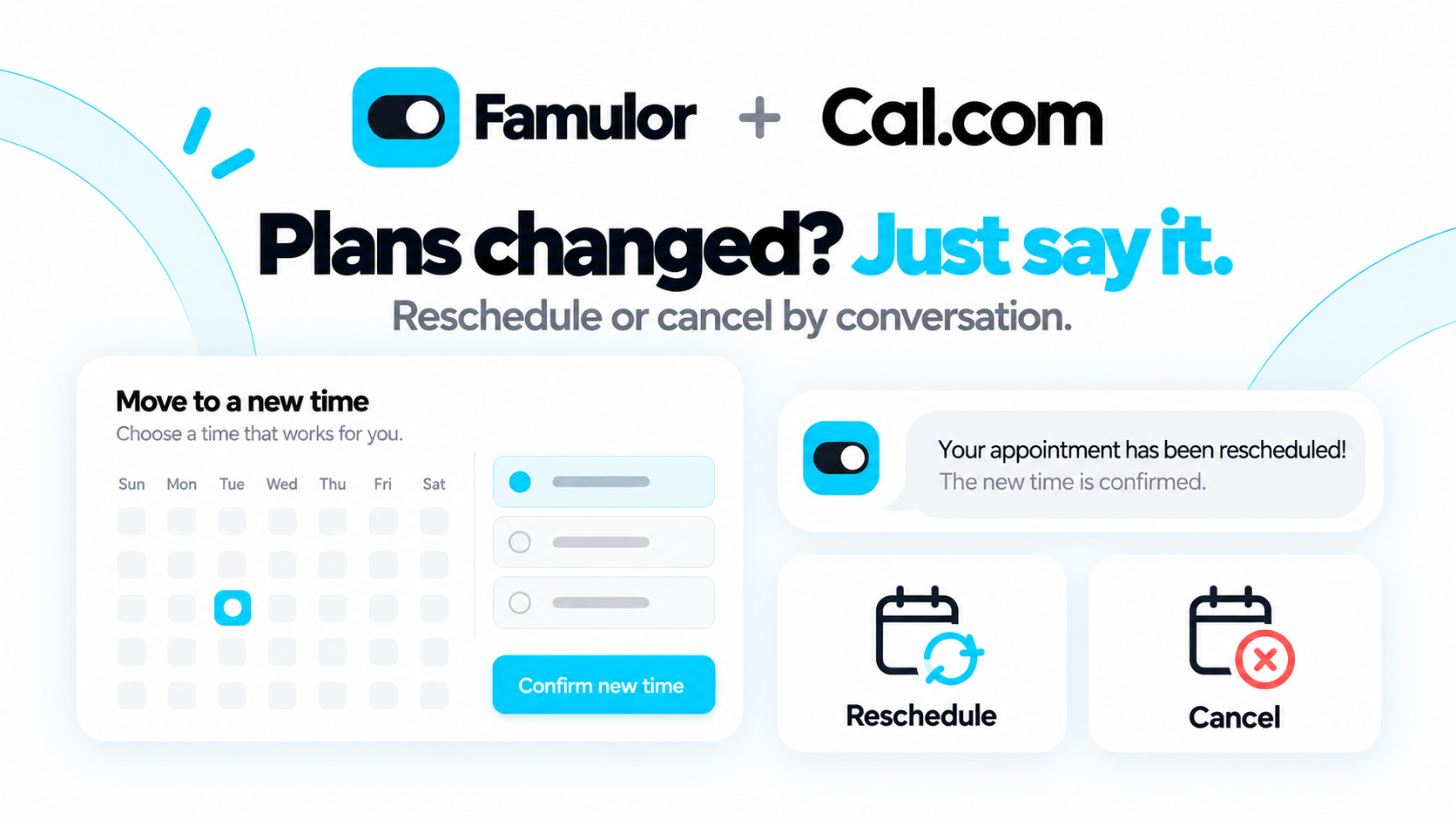 Famulor + Cal.com — reschedule or cancel appointments by conversation