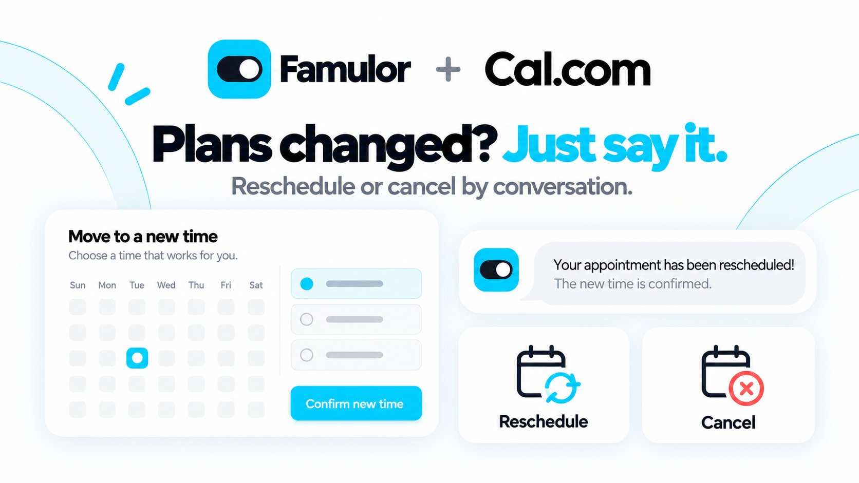 Famulor + Cal.com — reschedule or cancel appointments by conversation