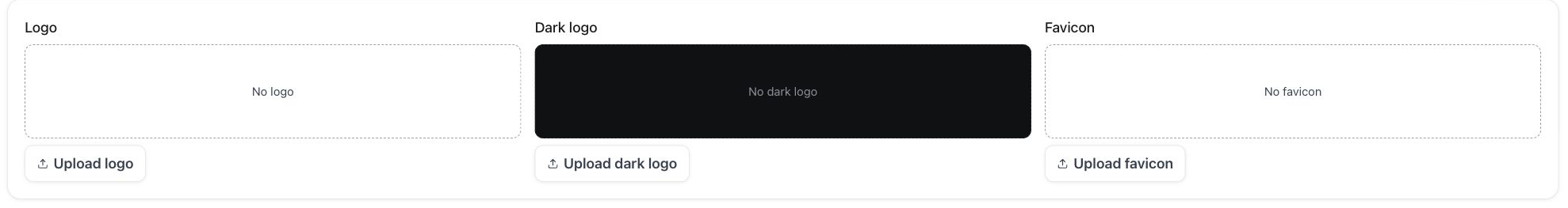 Logo & favicon — cargas independientes para logotipo claro, oscuro y favicon