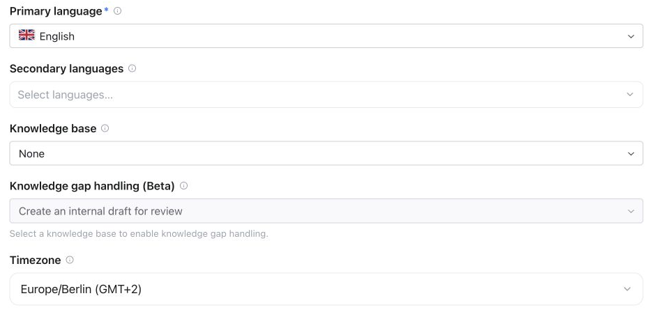 Assistant settings showing the primary and secondary language selectors