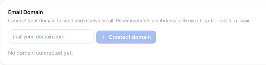 Email Domain field and Connect domain button before any domain is connected