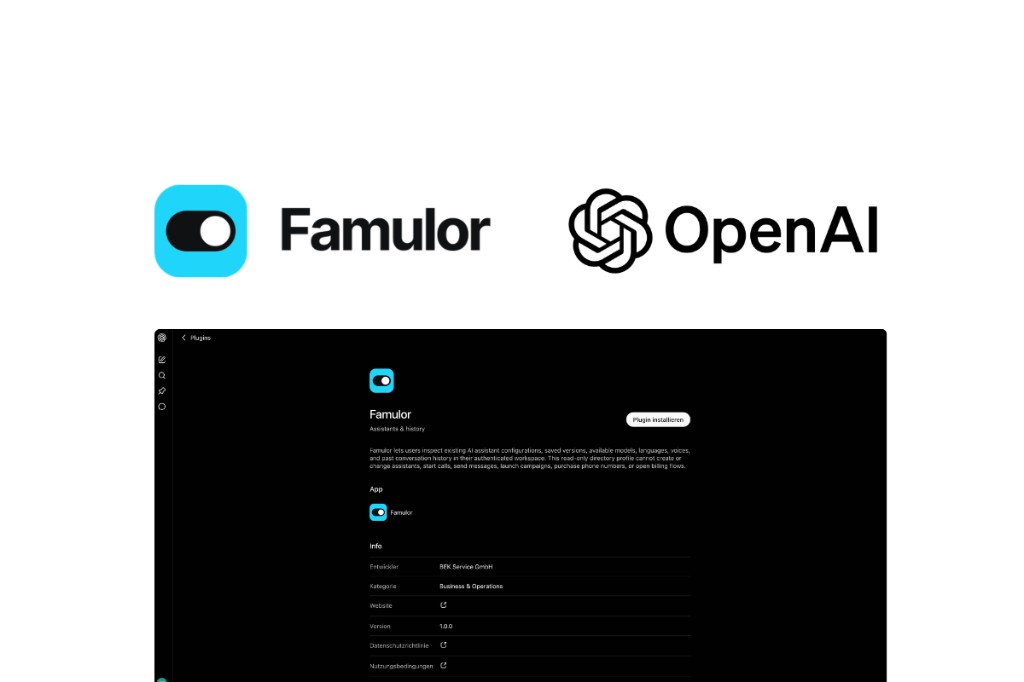 Official Famulor plugin in ChatGPT and Codex