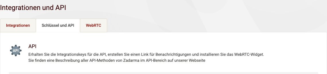 Integrations and API page with the Keys and API tab selected