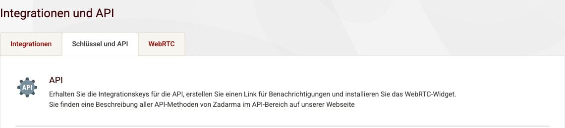 Integrations and API page with the Keys and API tab selected
