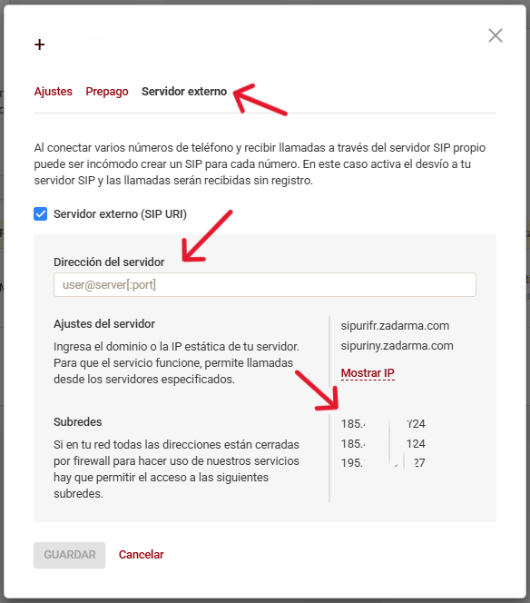 External server SIP URI setting