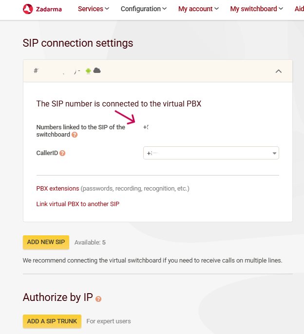 SIP login linked to a PBX