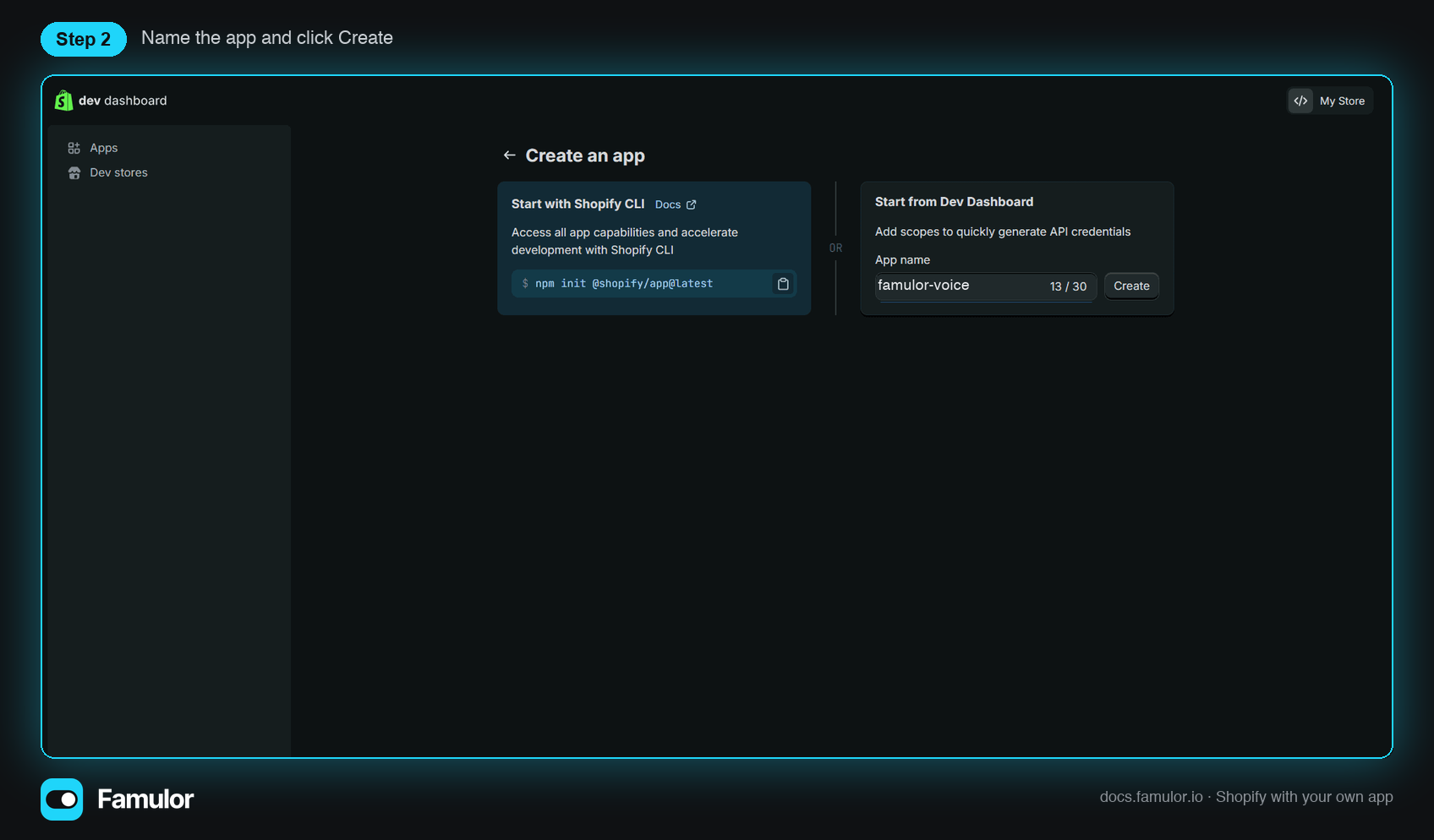 Create an app dialog with app name field