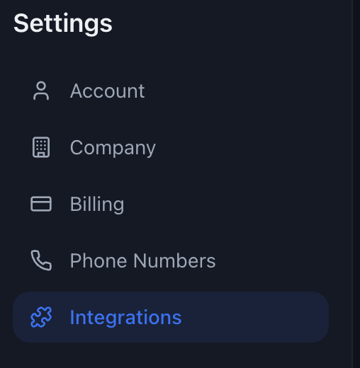 Integrations menu