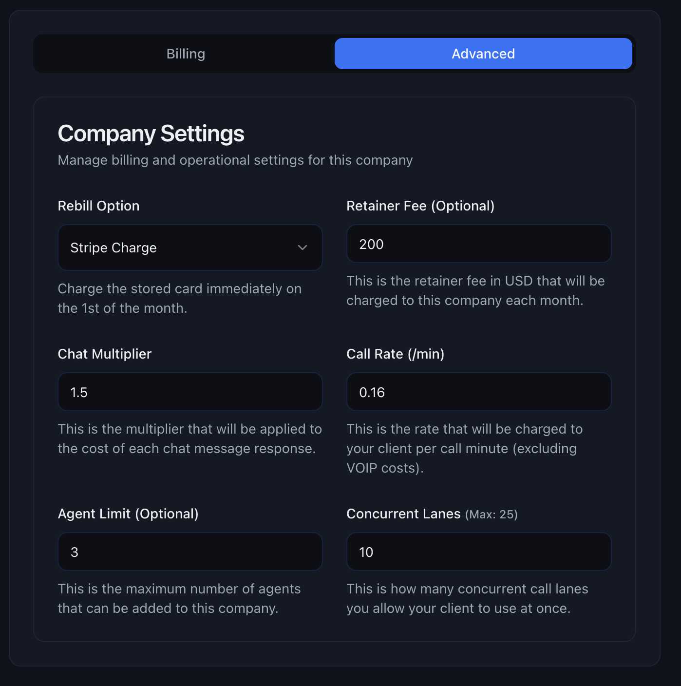 Rebilling Advanced Settings