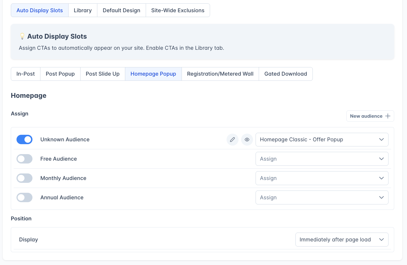 Autodisplay Homepage Popup Menu