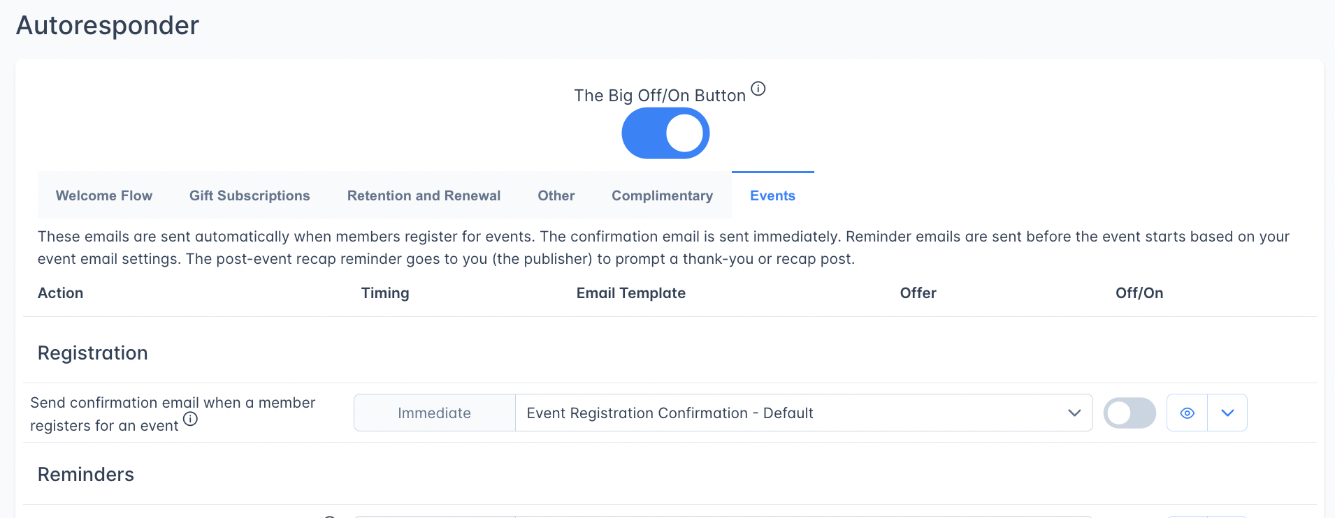 Autoresponder Events Tab