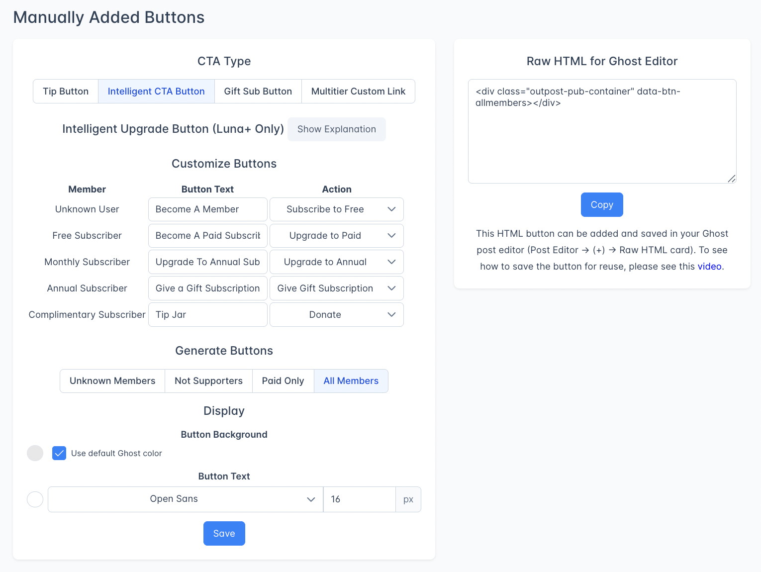 Manually Added Intelligent CTA Button Options