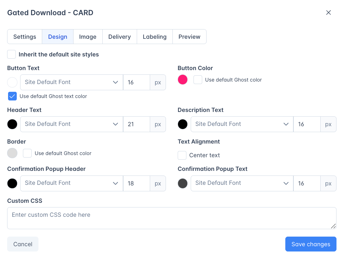 Gated Download Custom Design Settings
