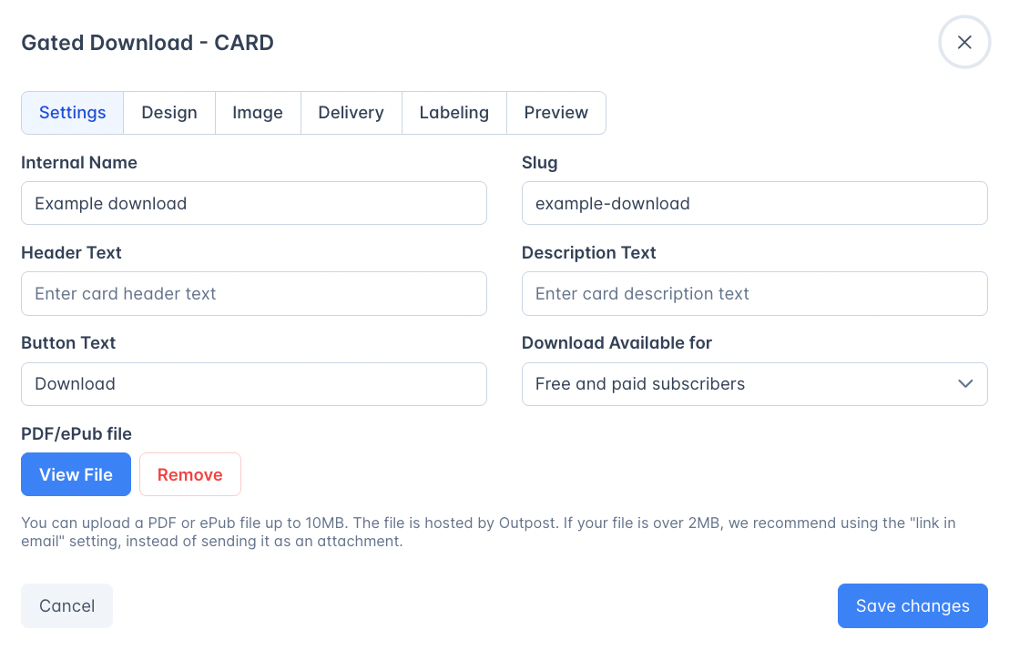 Gated Download Settings Card