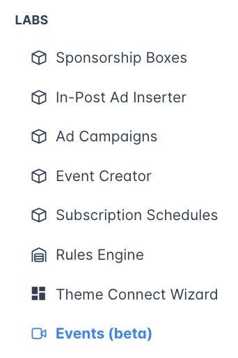 Events Beta in the Outpost Labs Menu