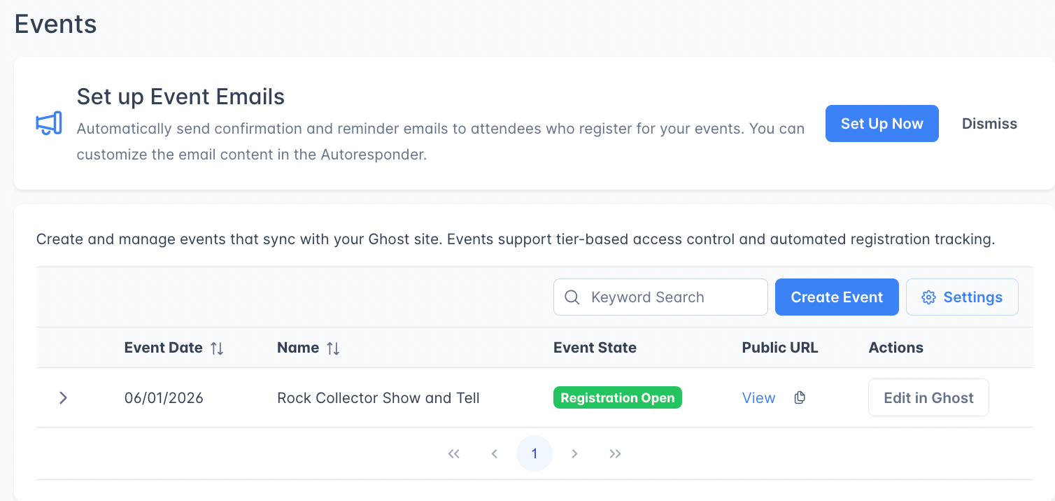 Screenshot of Events Beta in Labs