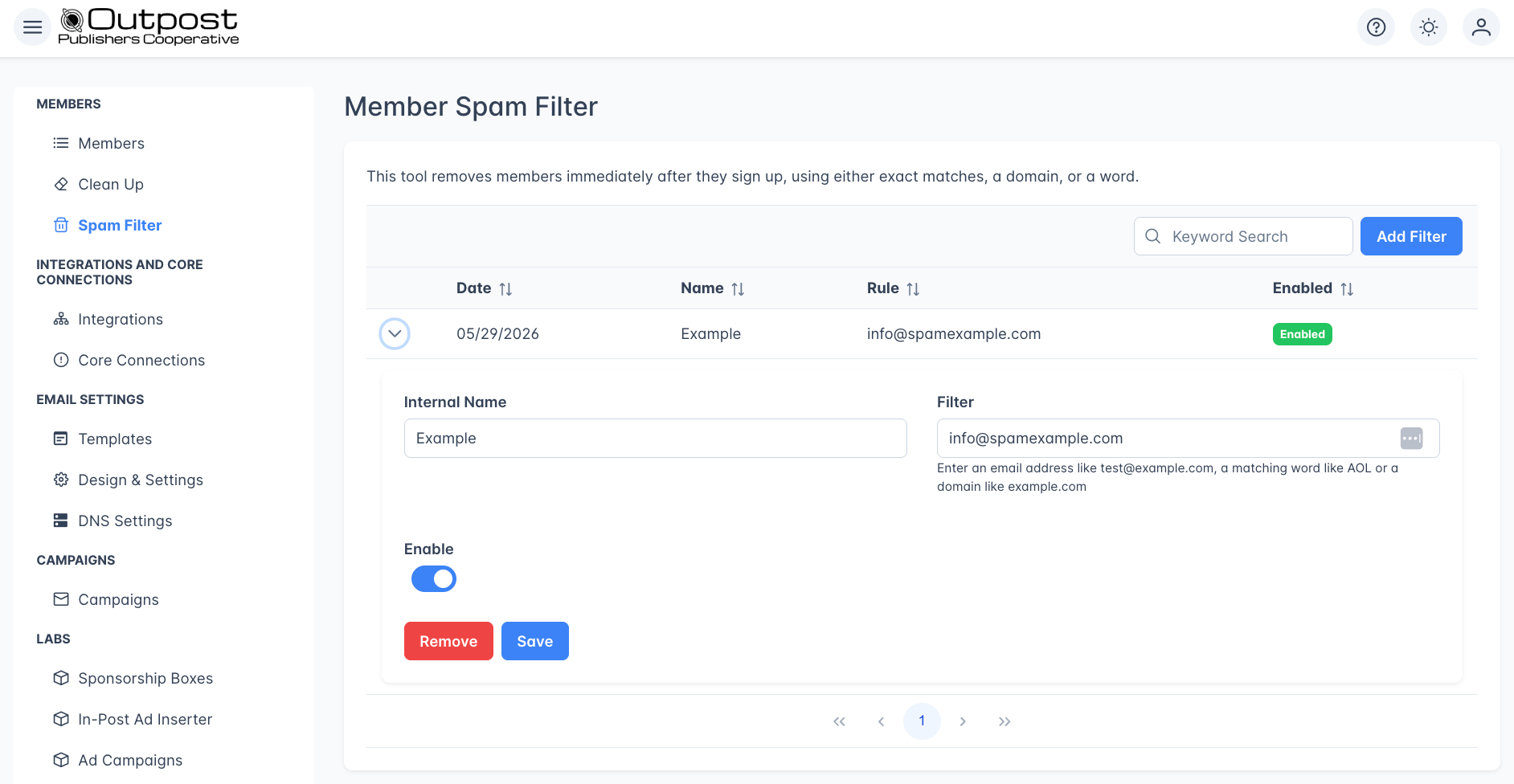 Edit Spam Filter