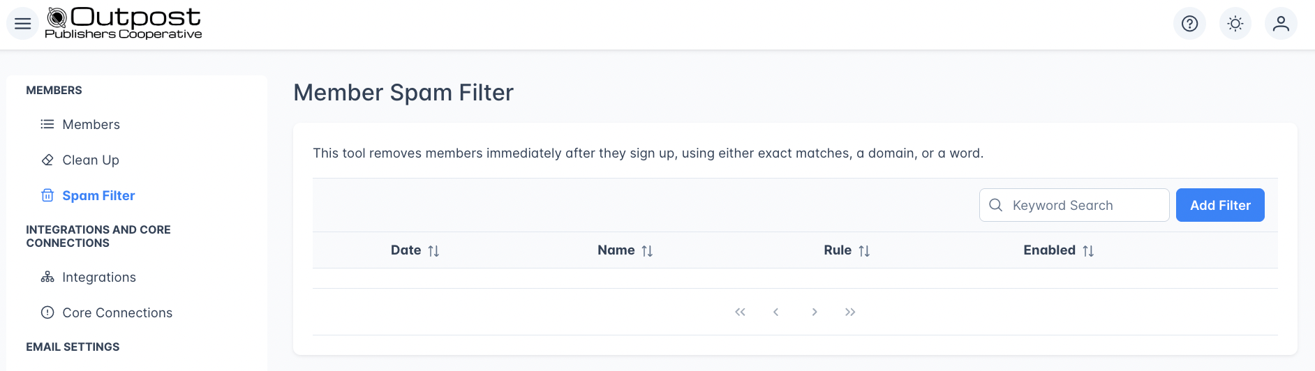 Member Spam Filter Menu