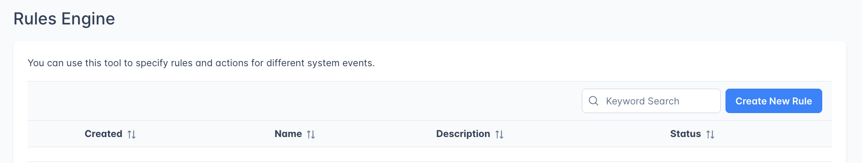 Rules Engine Dashboard Search And New Rule